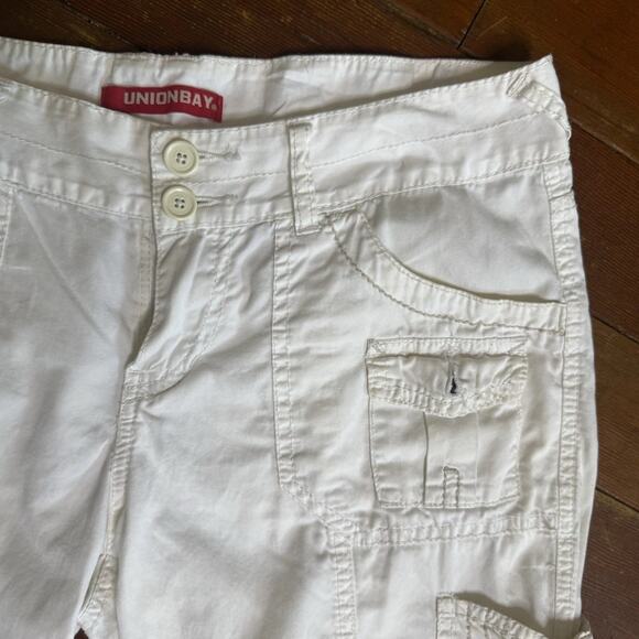 Vintage 00s UNION BAY White Low Rise Cotton Cargo Capris Pants Y2K Indie Glam 7 - Picture 2 of 5